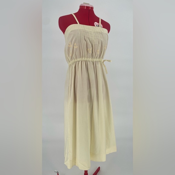 Vintage Dresses & Skirts - Vintage Pastel Yellow Side Button Drawstring Waist Midi Sundress